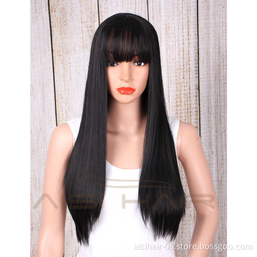Aisi Hair Long Straight Wig With Bangs For Women Synthetic Black Wigs High Temperature Fiber Long Hair Wigs